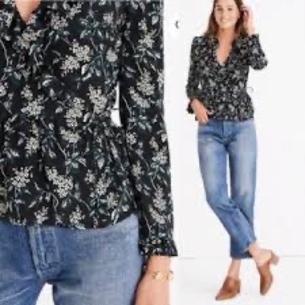 Madewell 100% Silk NWOT Ruffle-Hem Wrap Top in Antique Floral Large - Picture 6 of 16